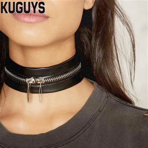 Kuguys Fashion Jewelry Women Trendy Black Pu Chokers Necklaces Rock