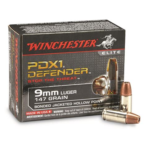 Winchester Defender 9mm Luger Bonded Jacketed Hollow Point 147 Grain