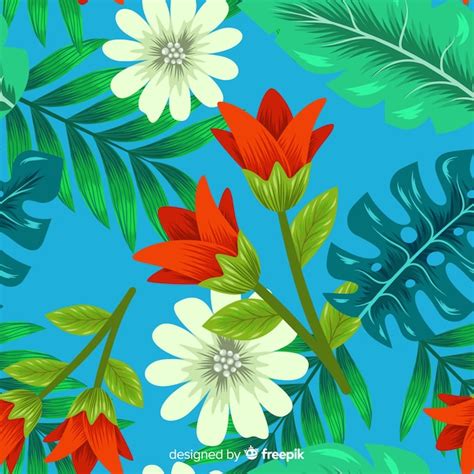 Tropical Background With Colorful Flowers Vector Free Download