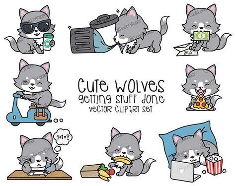 Premium Vector Clipart Kawaii Wolf Cute Wolf Planning Clipart Even More Wolves Instant