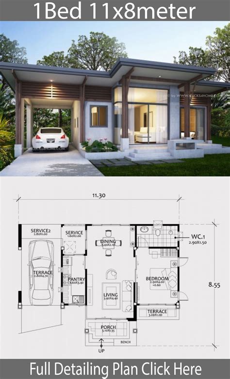 Home Design Plan 11x8m With One Bedroom Home Design With Plansearch