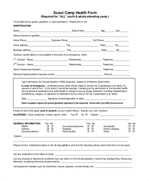 Free 9 Sample Scout Health Forms In Pdf Word