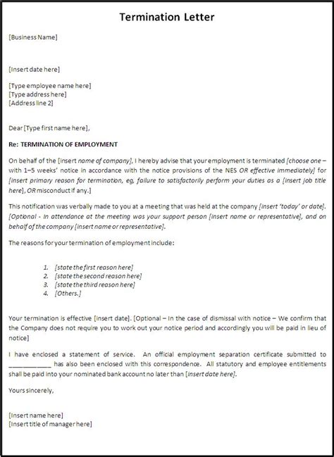 Free Termination Letter Format Free Word Templates