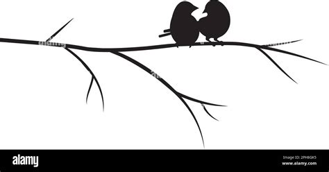 Birds Couple Silhouettes Vector Bird Illustration On Branch With