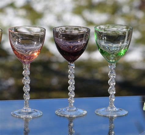 Vintage Multi Colored Clear Twisted Stem Wine Glasses Set Of 6 4 Oz Wine Glasses Vintage 4 Oz