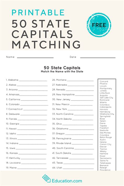 State Capitals Worksheet