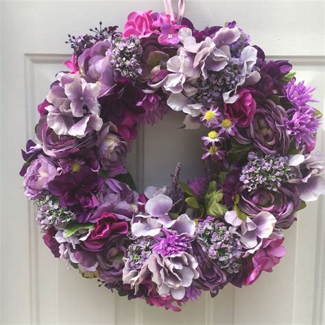 Purple Flower Wreath Floral Summer Wreath Front Door Etsy Hydrangea