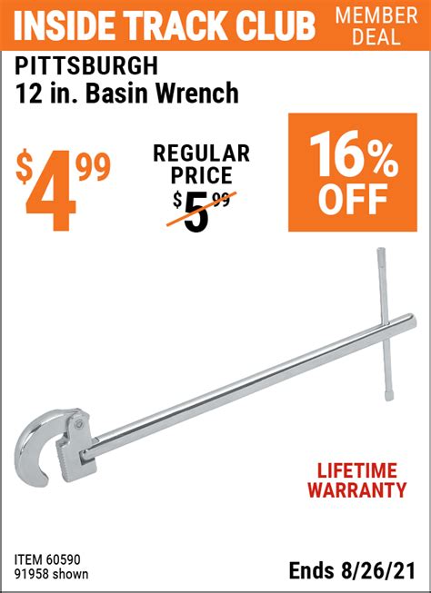Pittsburgh 12 In Basin Wrench For 499 Harbor Freight Coupons