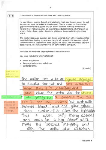 Question 4 paper 2, section b: AQA English Language Paper 1 Marked and Annotated Student ...