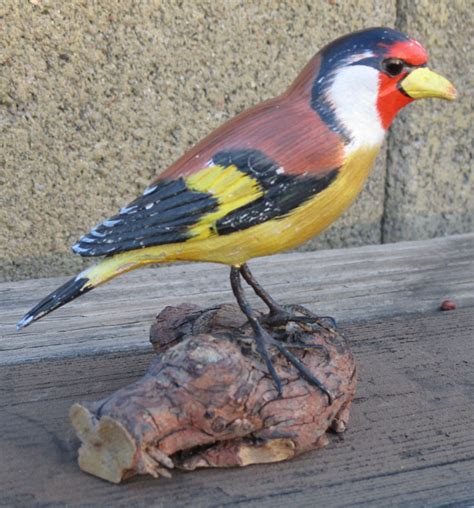 Hand Carved Goldfinch Bird Painted Wood Carving Vintage Art Etsy