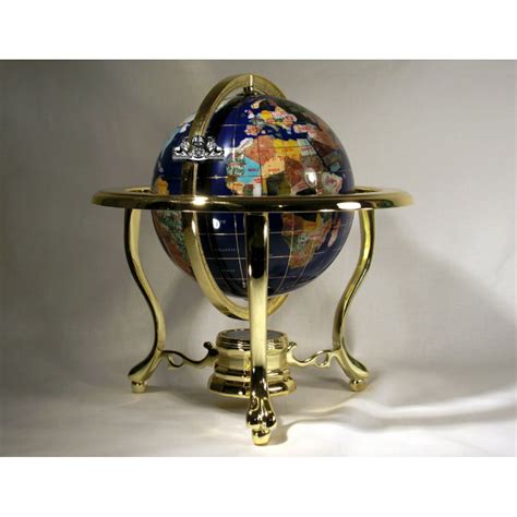 Unique Art 10 Inch Tall Table Top Blue Ocean Gemstone World Globe With Gold Tripod Stand