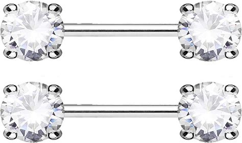 Body Jewelry 2 Pc Lined Cz Star Nipple Rings Barbell Body Piercing