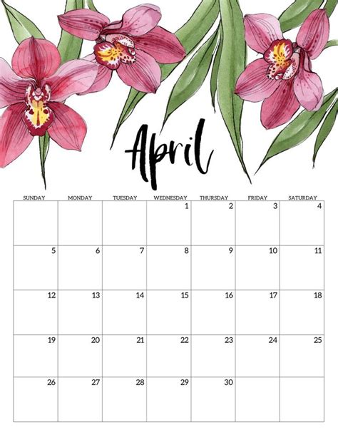 A Calendar With Pink Flowers On It And The Word April Written In Black Ink