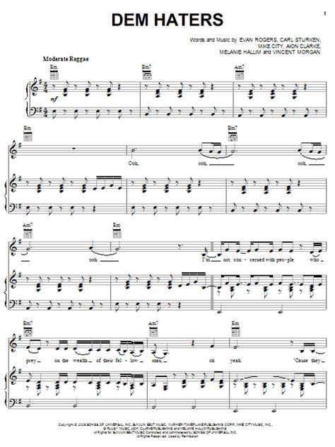 Dem Haters Sheet Music Rihanna Piano Vocal And Guitar Chords Right Hand Melody