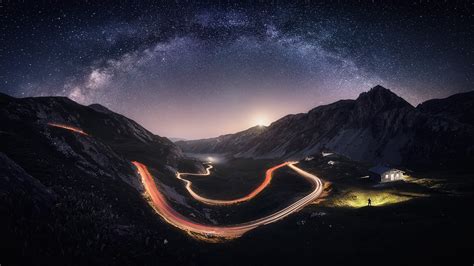 1920x1080 Nature Landscape Milky Way Mountain Road Starry Night Lights