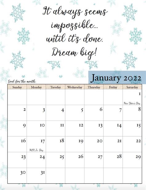 Free Printable 2022 Monthly Motivational Calendars