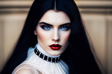 Lexica A Portrait Of A Beautiful Gothic White Girl Divine Goddess Long Straight Raven Black