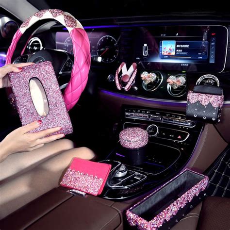 pretty car interior del coche de color rosa funda para volante accesorios del coche de color