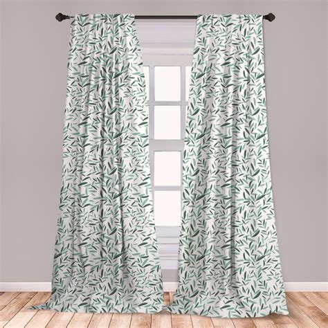 Sage Curtains 2 Panels Set Pattern With Leaves Environment Nature