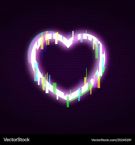 Neon Heart With Glitch Effect Abstract Style Vector Image