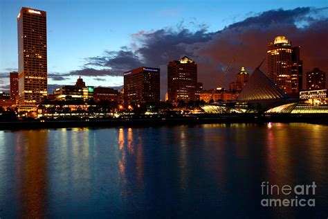 Choose between 70 different colors! Milwaukee Skyline at Dusk Photograph by Bill Cobb