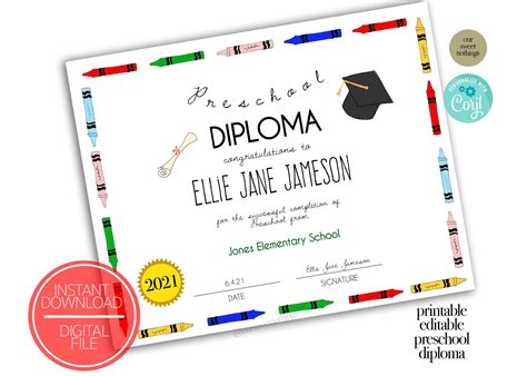 Editable Printable Preschool Diploma Customizable Graduation Etsy India