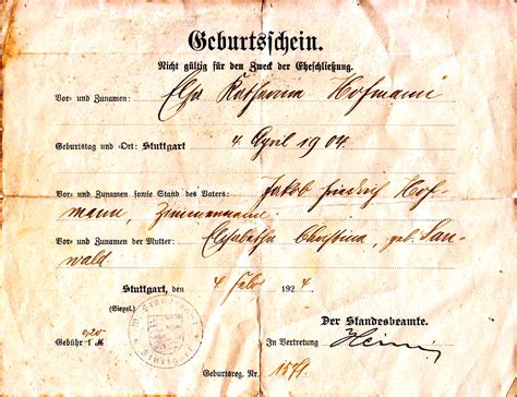 elsa katharina hofmann born 4 april 1904 in stuttgart germany have birth certificate need