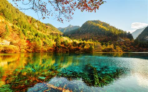 Picture Jiuzhaigou Park China Nature Autumn Mountains Lake 3840x2400