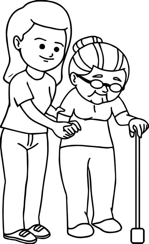 Printable Coloring Pages Kid And Elderly Learning From Each Other