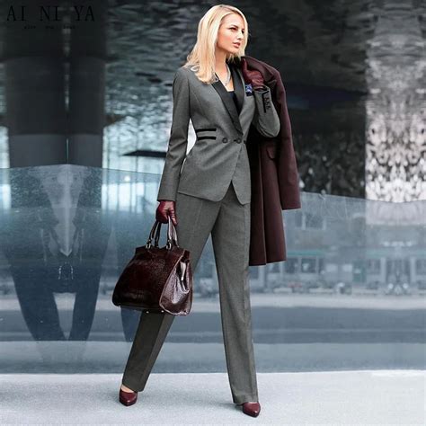 New Design Grey Women Ladies Custom Made Office Business Tuxedos Formal