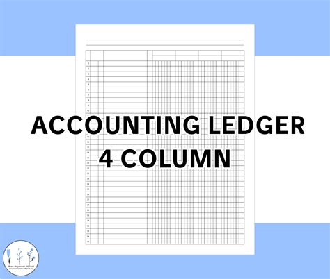 Accounting Ledger Column Printable Account Ledger Pdf Digital Instant Download Budget Planner
