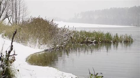 Snowfall On A Lake Stock Video Youtube