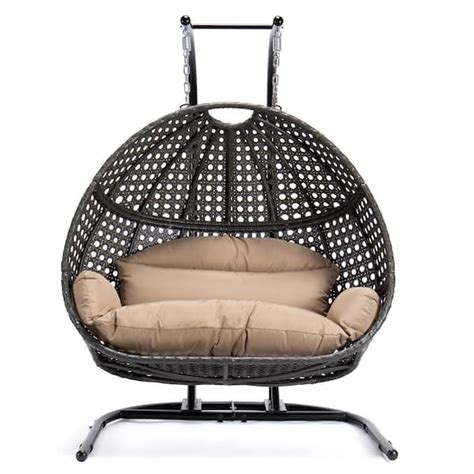 Leisuremod 2 Person Charcoal Wicker Hanging Double Egg Porch Swing