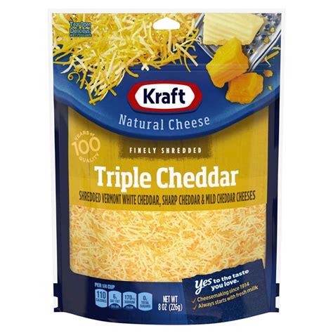 Kraft Finely Shredded Triple Cheddar Natural Cheese 8 Oz Pouch