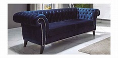 Sofá estilo Chester Lux en terciopelo azul oscuro con tachuelas ...