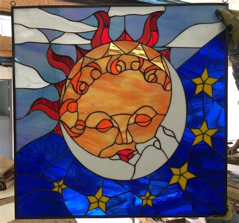 Kissing Sun And Moon Leaded Stained Glass Window Panel Insert Hangings