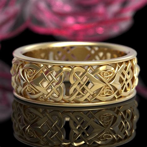 Mens Celtic Woven Ring Gold Or White Gold Celtic Wedding Ring Mens