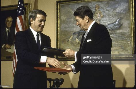 President Ronald Reagan With Canadian Pm Brian Mulroney During News