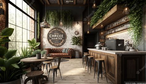 Premium Photo Coffee Shop Interior Decorated With Wood And Natural