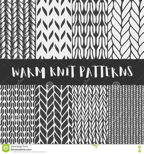 Set Of 8 Decorative Knit Seamless Patterns Stock Vector Illustration