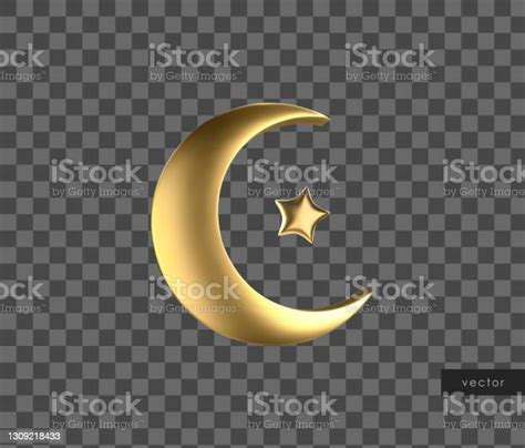 Simbol Emas Vektor Ramadhan Realistis 3d Emas Bulan Sabit Dan Bintang