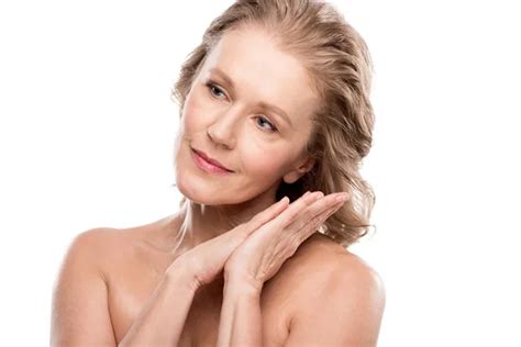 Beautiful Naked Middle Aged Woman Clean Face Isolated White Stock Photo Image By