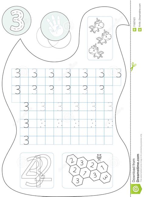 Children will enjoy and that will allow them to learn to count while having fun. Coloring Page Number Three Printable Worksheet Stock ...