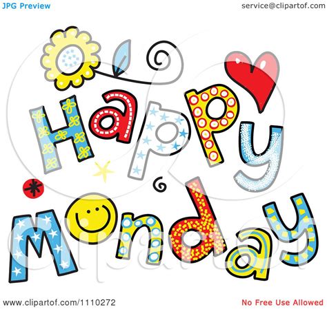 Clipart Colorful Sketched Happy Monday Text Royalty Free