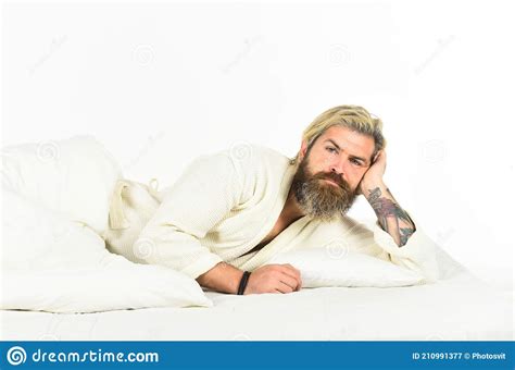 Morning Sex Concept Mens Health Man In Bathrobe Sleep In Bed