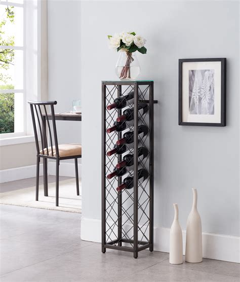 Windy 13 Bottle Floor Standing Wine Rack Tower Pewter Metal And Tempered