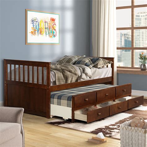 Segmart Twin Daybed Bed With Trundle Captains Bed With 3 Storage