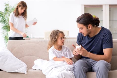 father taking care of his ill daughter stock image image of mother papules 163256497