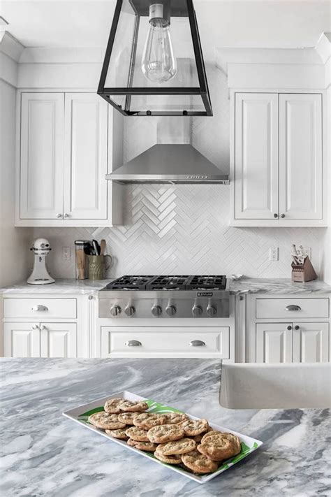 50 White Herringbone Backsplash Tile In Style White Kitchen In