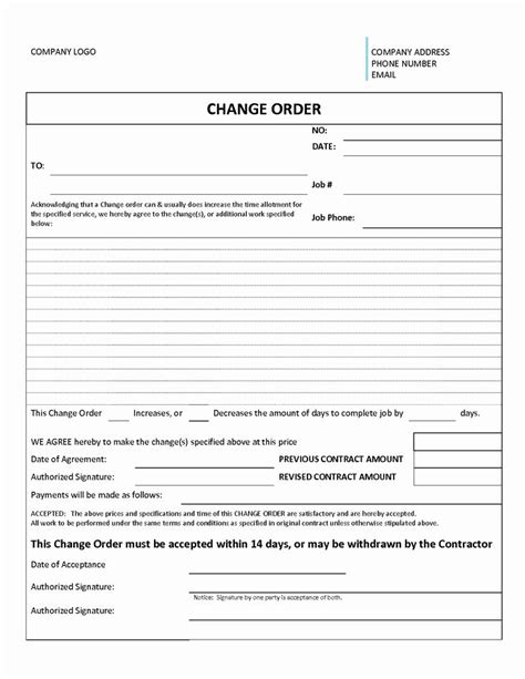 Special Order Form Template Inspirational Change Order Form Template
